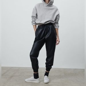 Zara Faux Leather Jogging Pants Black Size XS New with Tags